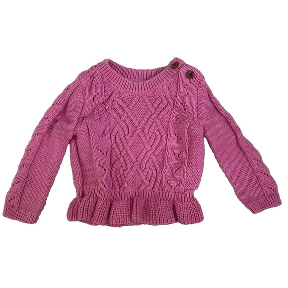 BabyGap Girls 6-12M Pink Cable Knit Peplum Sweater - Picture 1 of 4